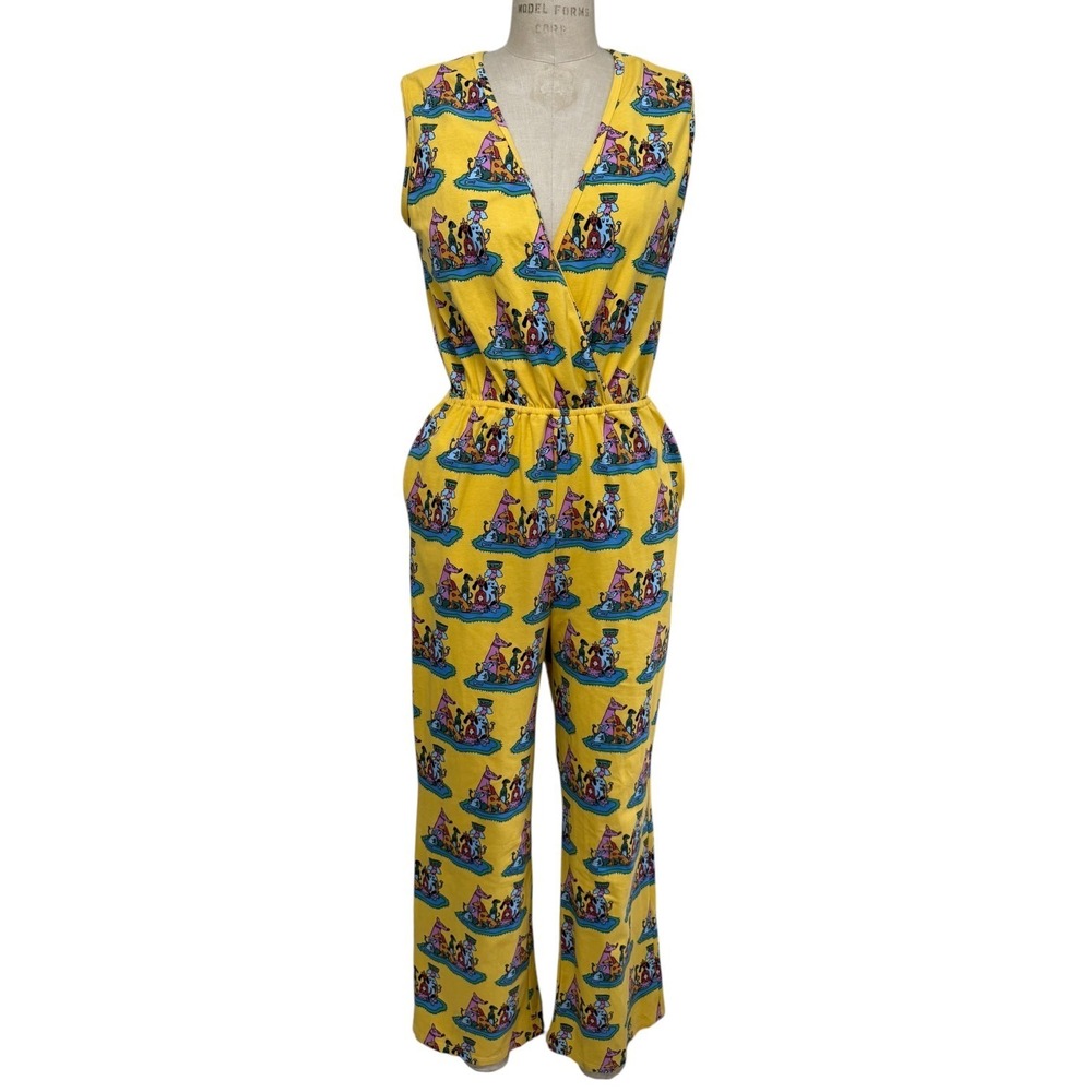 Nooworks Yellow Dog Party Jumpsuit Magic Suit Womens Large Sleeveless Made USA